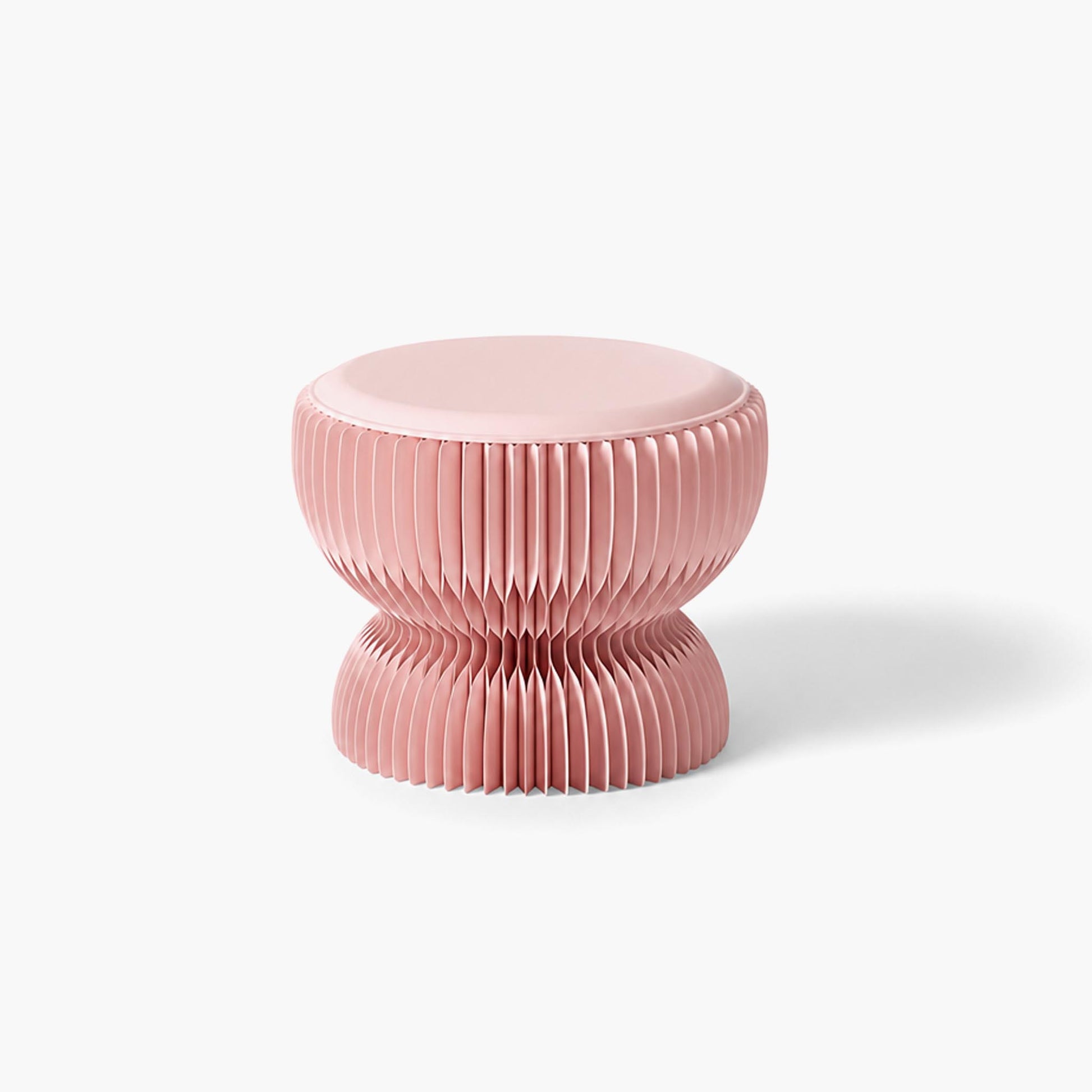 Designer foldable kraft paper stool in soft pink with premium PU leather cushion by ARTAMORE.