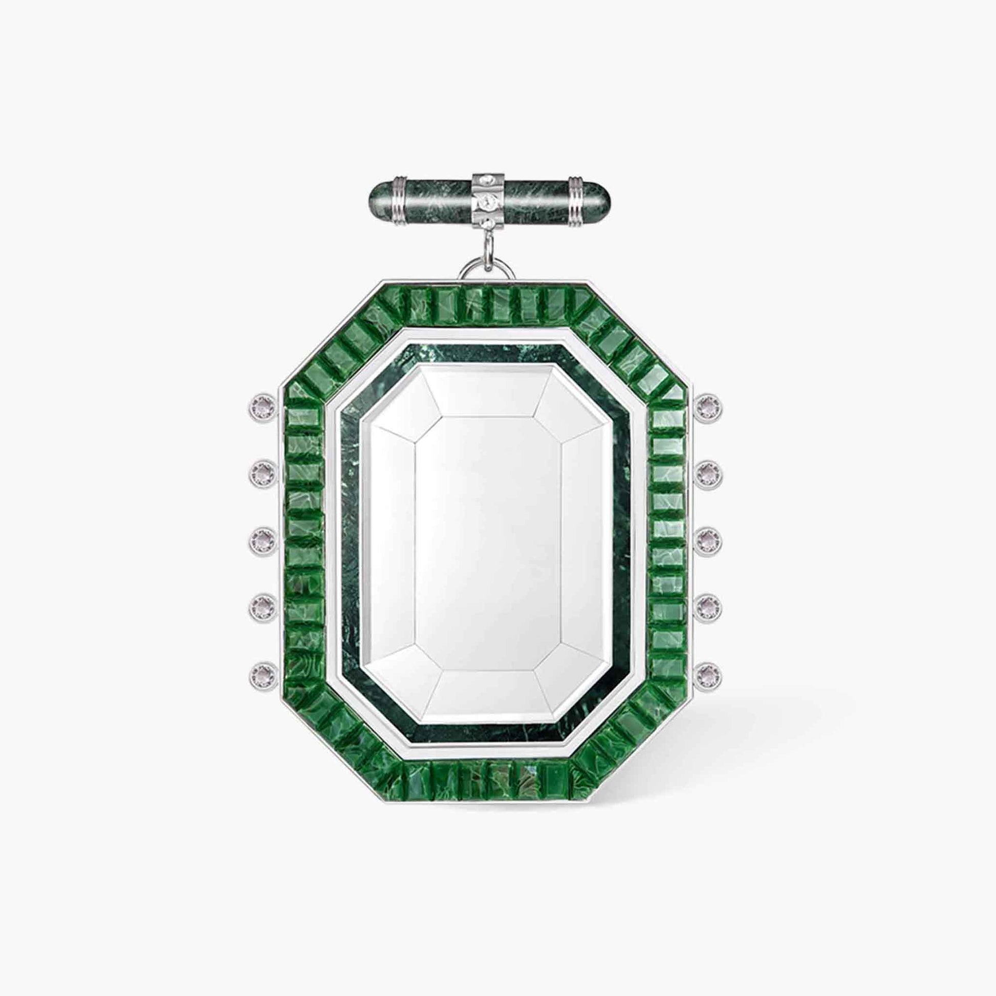 Luxury recycled glass wall mirror with emerald green Art Deco frame by ARTAMORE.