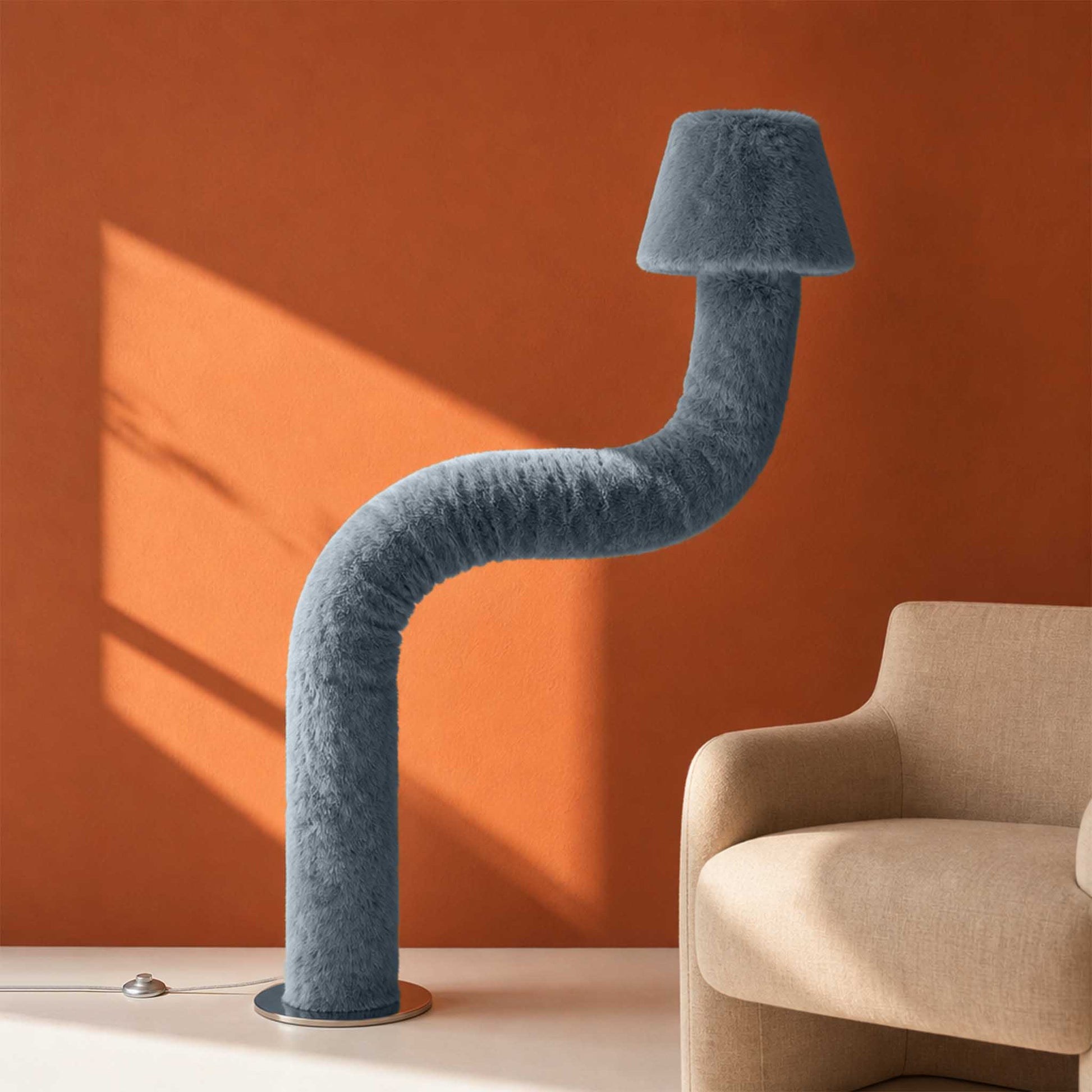 The flexible floor lamp anchoring a serene living space, providing an effortless and comforting presence.