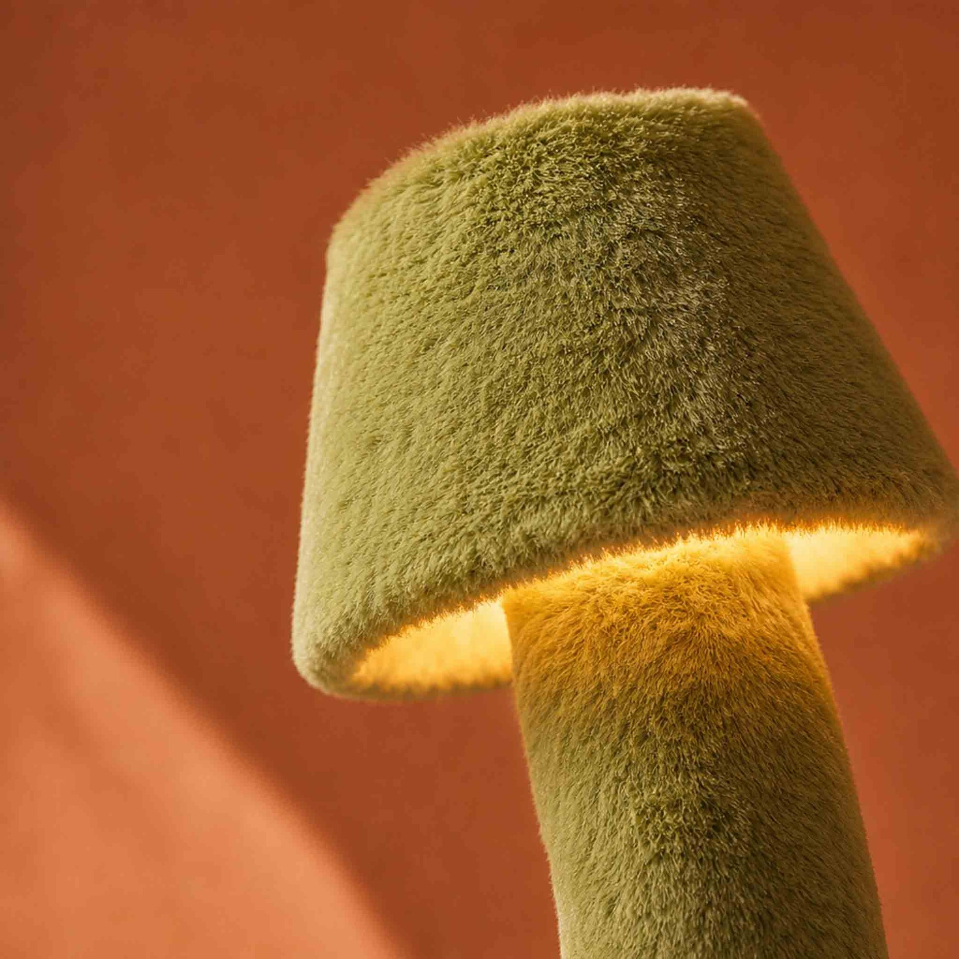 Warm modern organic reading lamp styled in a minimalist interior, demonstrating human interaction.