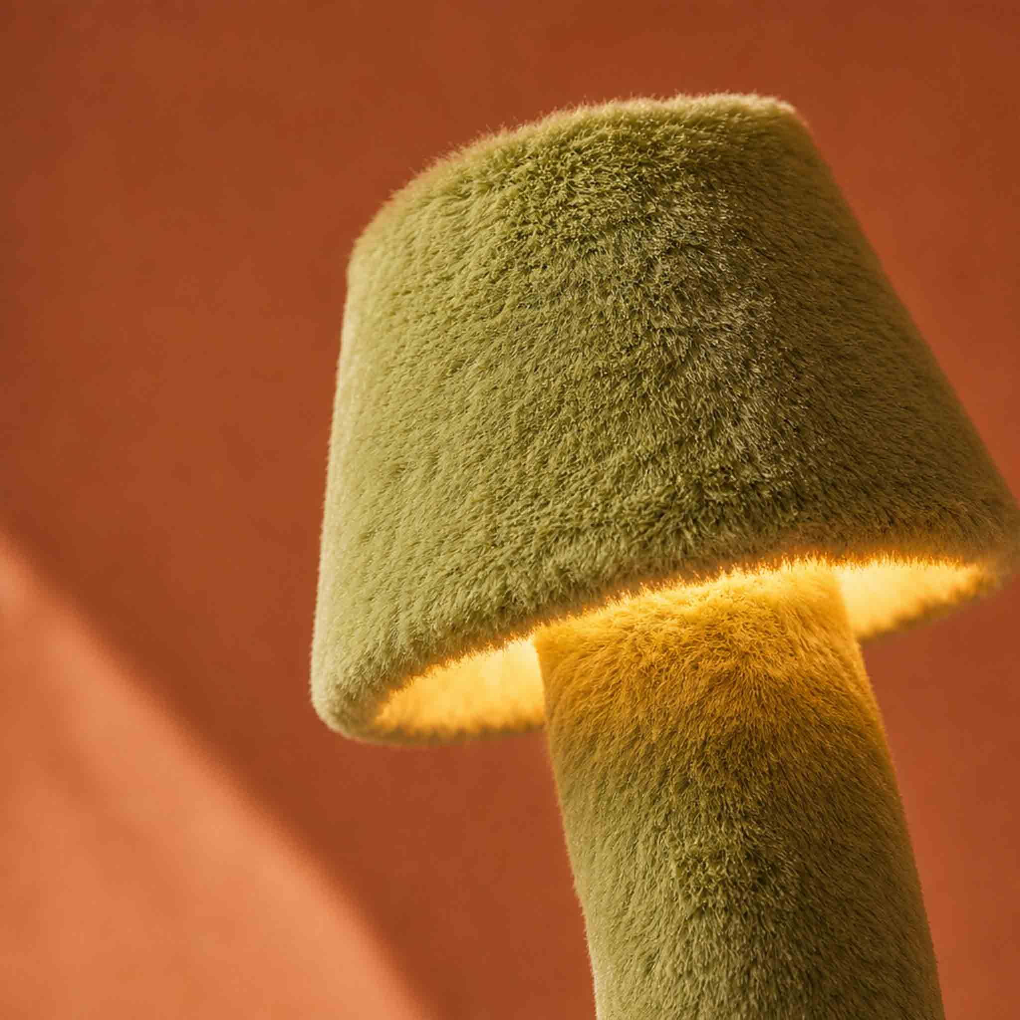 Warm modern organic reading lamp styled in a minimalist interior, demonstrating human interaction.