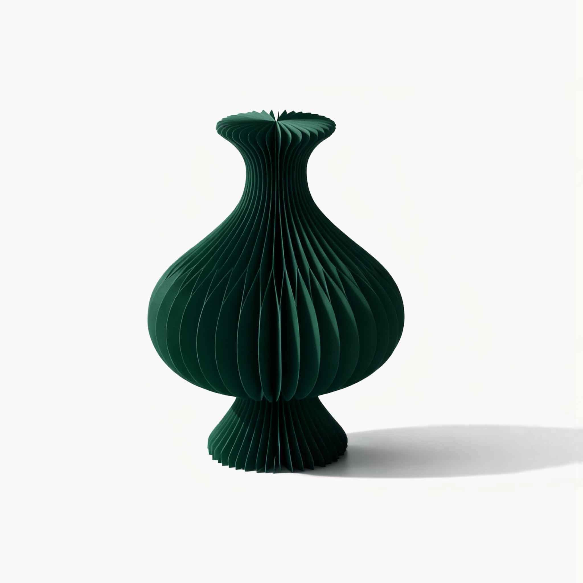 Dark green small honeycomb paper decorative vase blending Eastern classical aesthetics with modern eco-friendly materials.