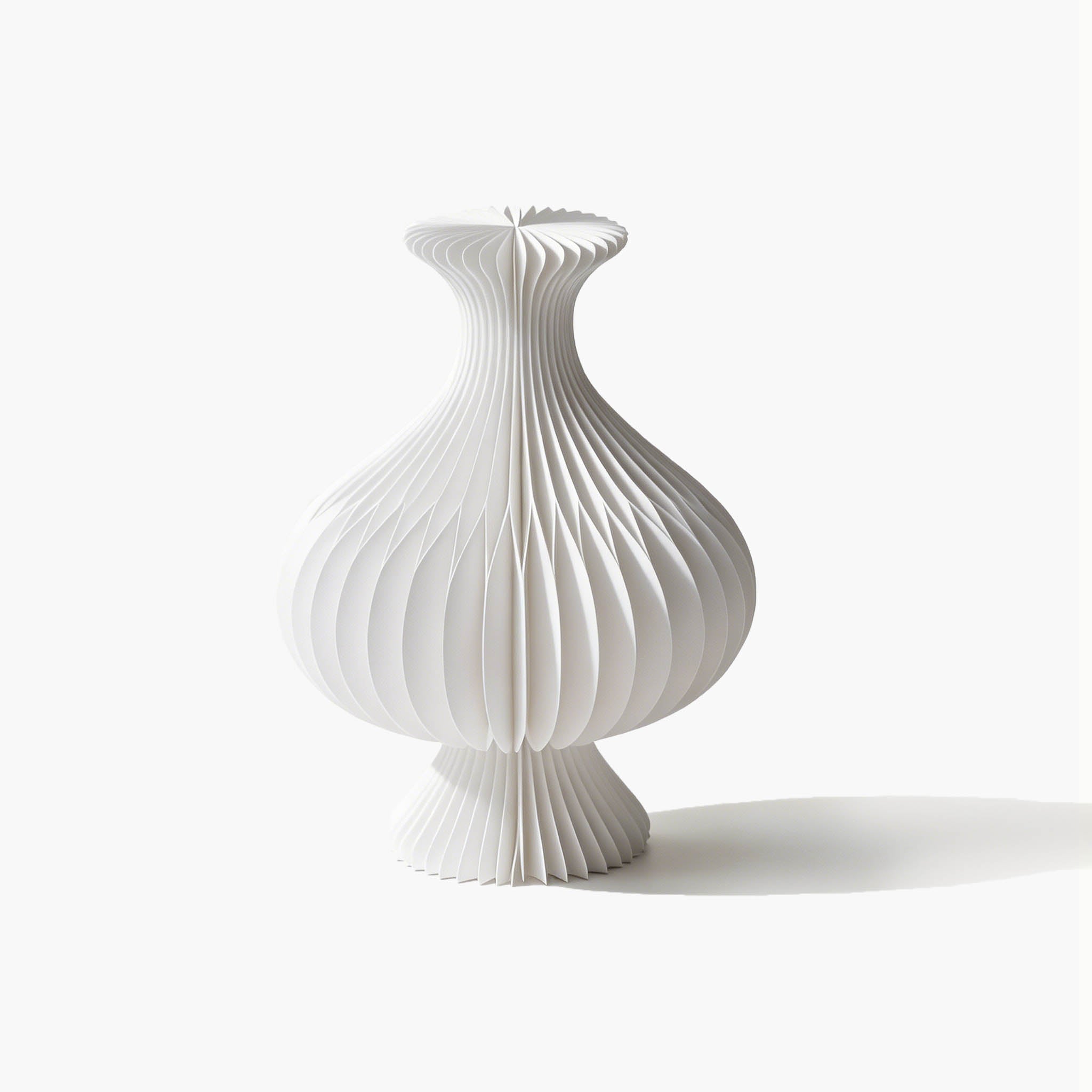 Elegant white short foldable paper vase featuring a versatile acrylic container for effortless floral arrangements.