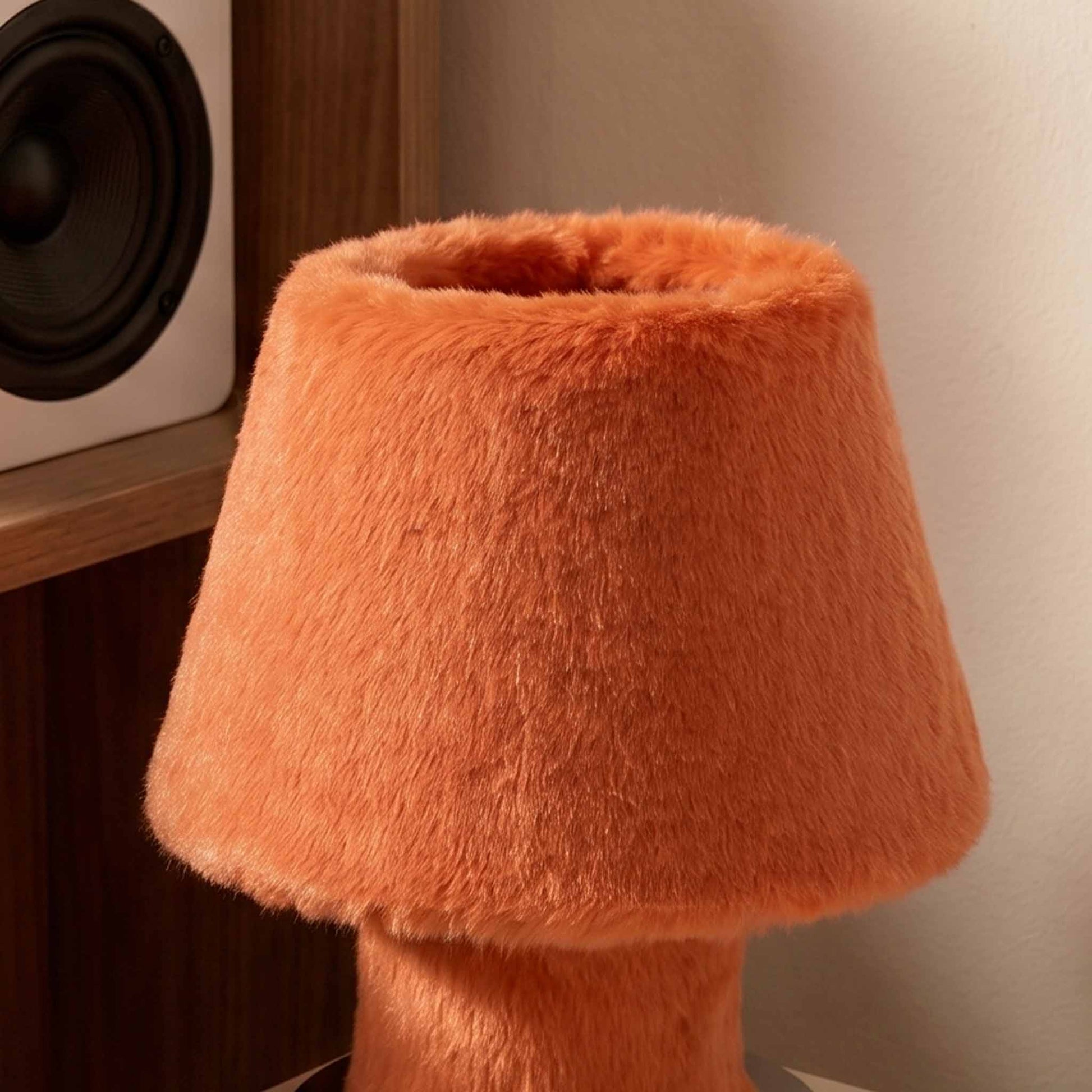 Close-up texture of premium eco-friendly faux fur lampshade