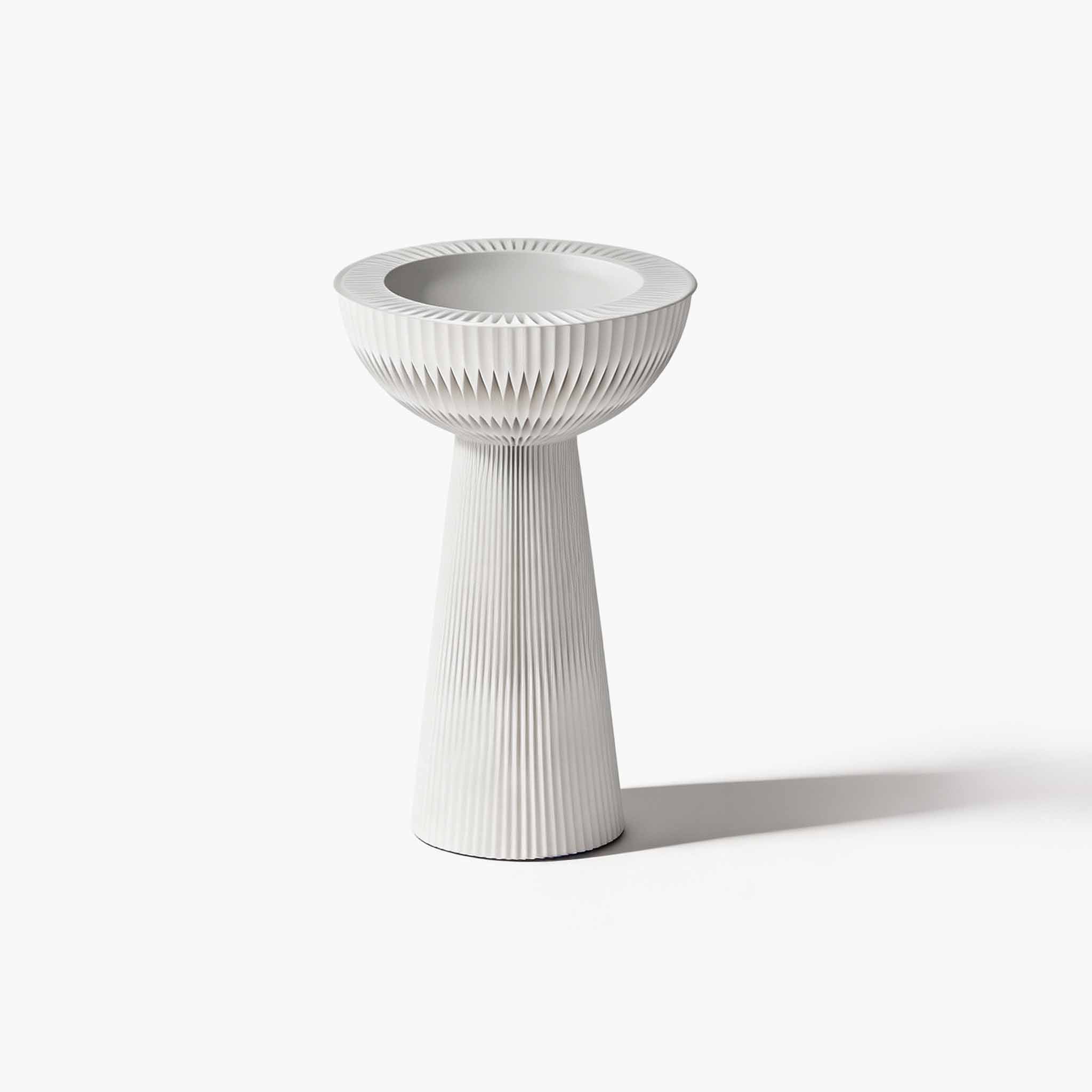 Minimalist white tall bouquet accordion side table with frosted acrylic panel for effortless living room decor.