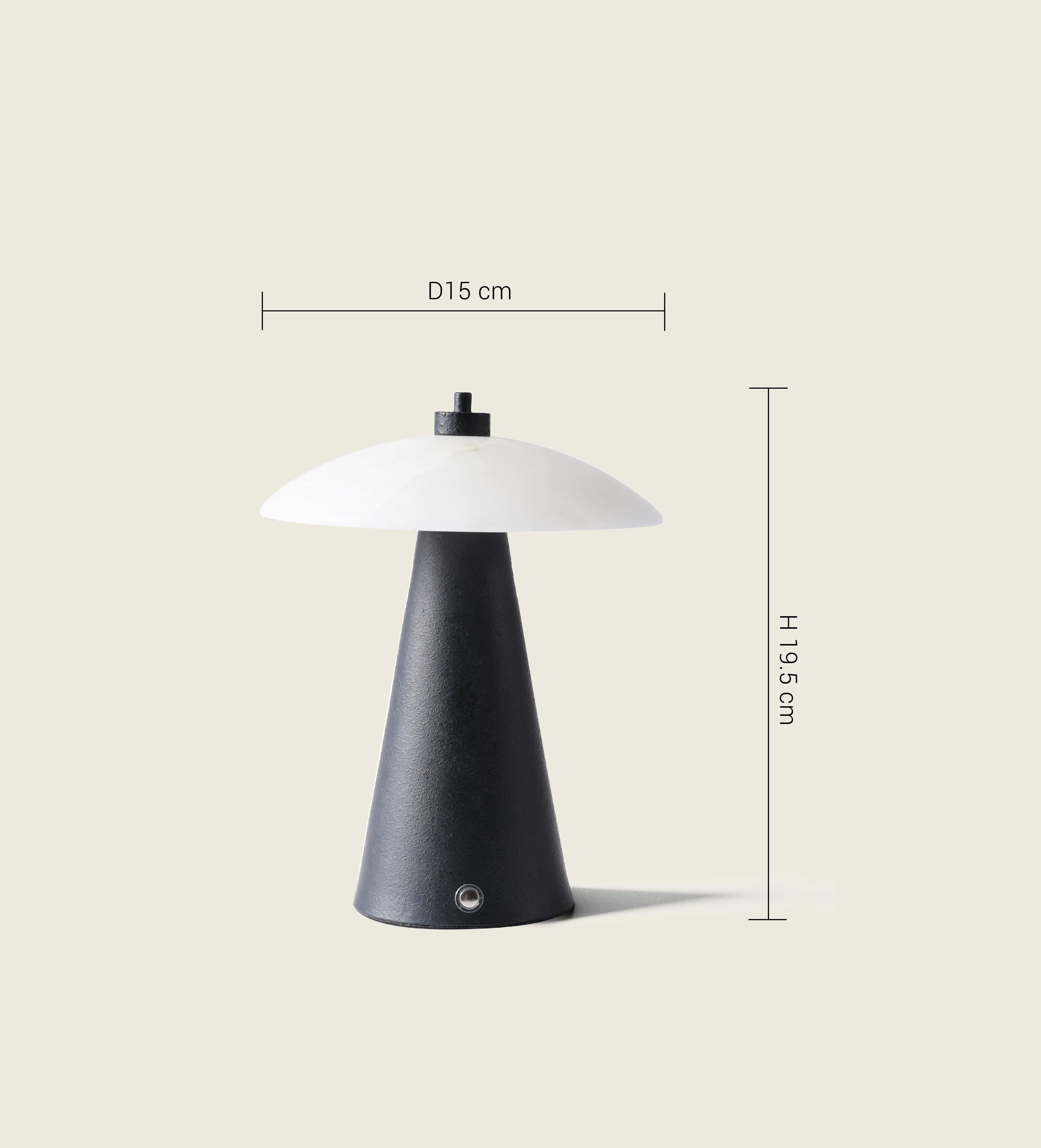 Technical specifications and dimensions of the artamore textured marble night light, highlighting its compact D15 by 19.5 cm height and 2KG weight.