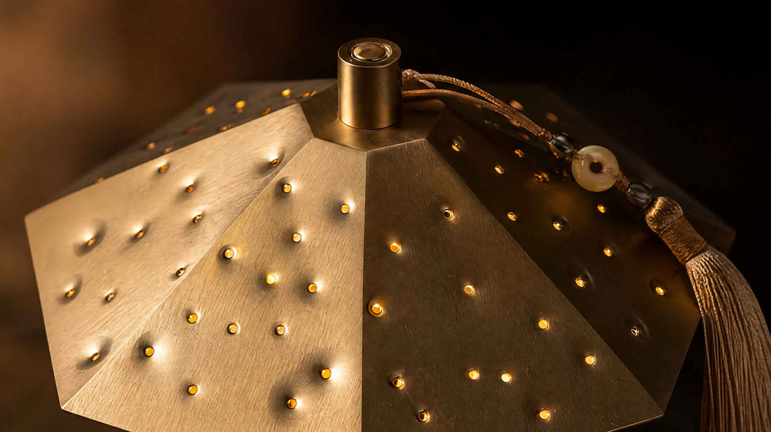 The artamore wabi-sabi desk lamp placed in a modern organic interior, beautifully blending oriental art aesthetics with contemporary ambient lighting.