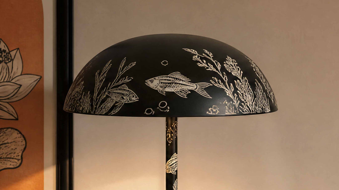 A close-up look at the ARTAMORE Relax-W lamp, emphasizing the customizable DIY aspect that allows users to hand-paint the base to match their personal wabi-sabi aesthetic.