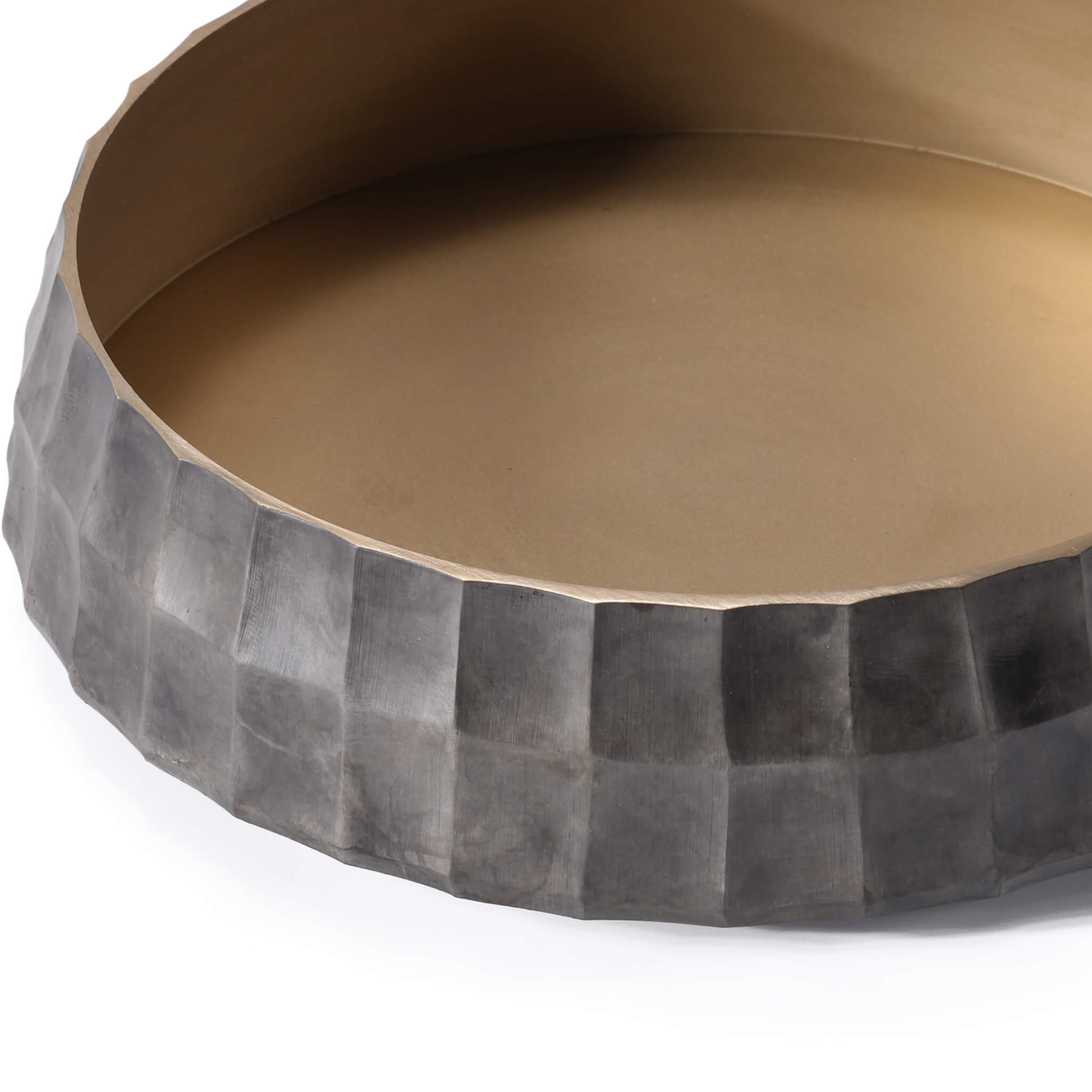 Close-up of the Wish Zen Ikebana vessel highlighting the raw original brass interior finish