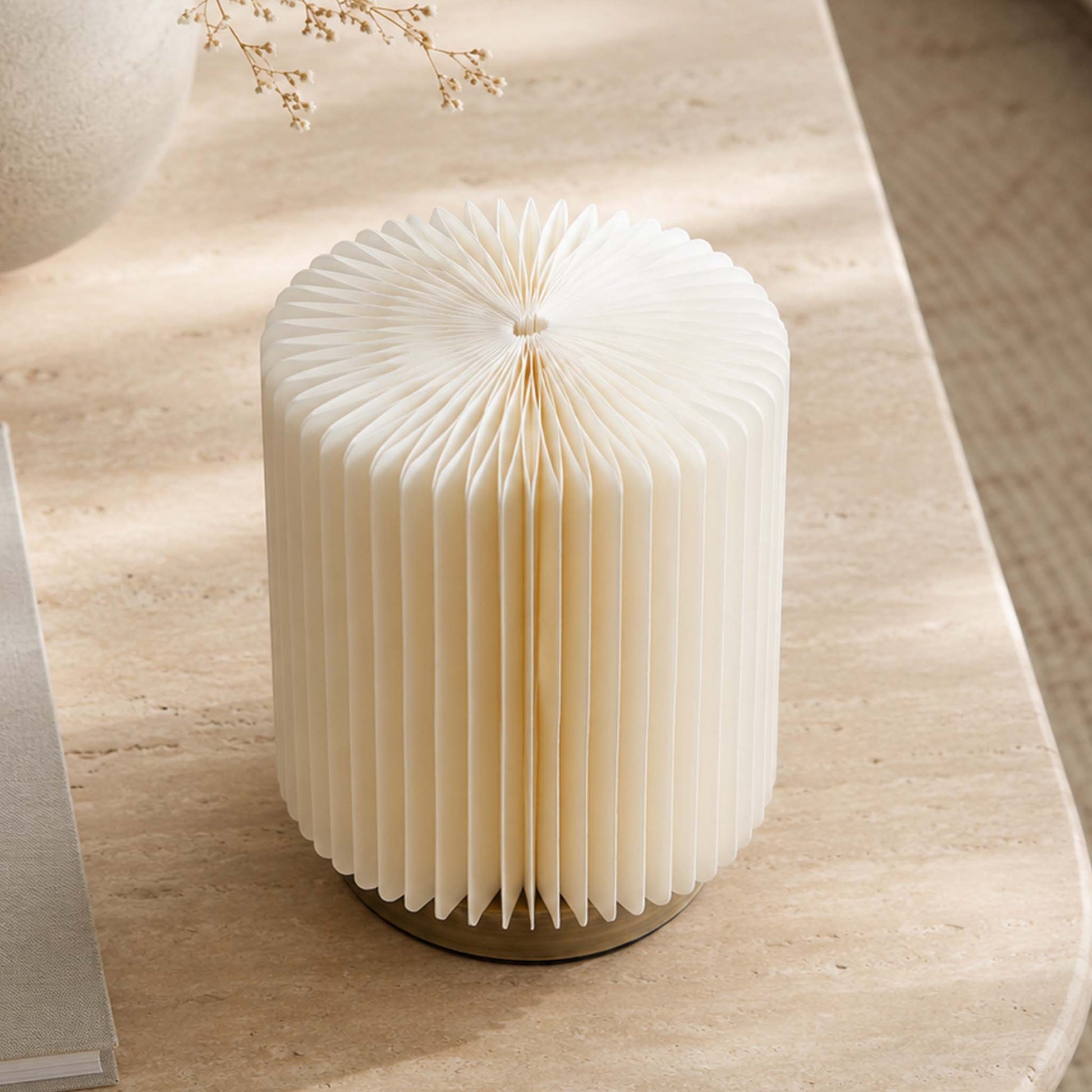Top view of the Bamboo Zen Desk Lamp showing the layered accordion paper shade and sculptural circular form.