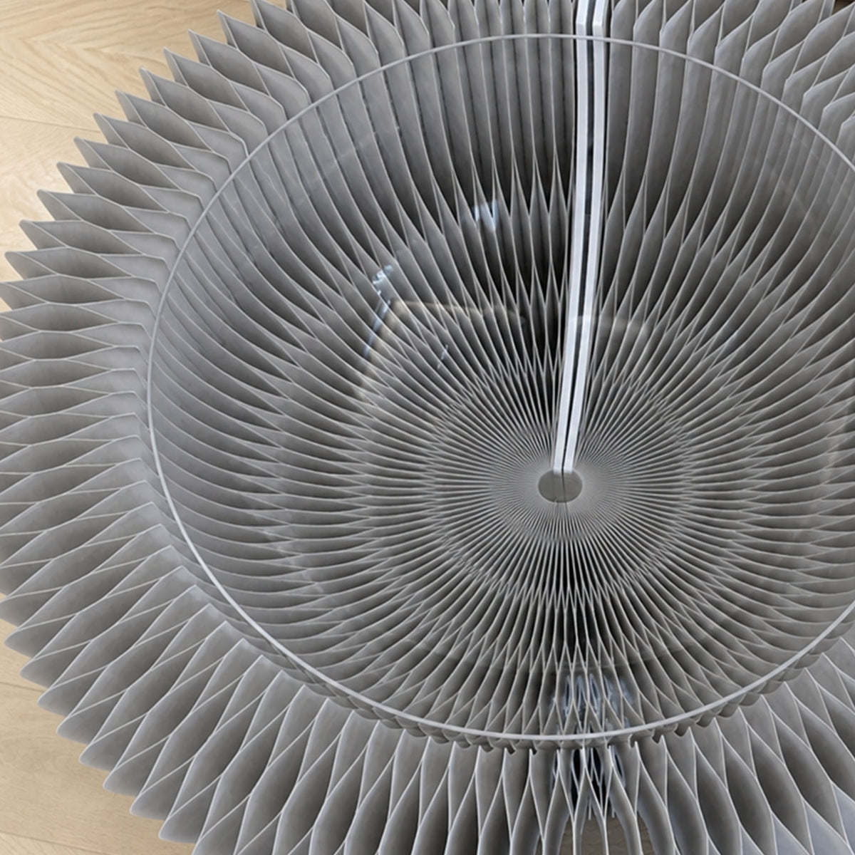Top view of the light grey Bouquet Side Table B showing its radial honeycomb structure beneath the acrylic tabletop.