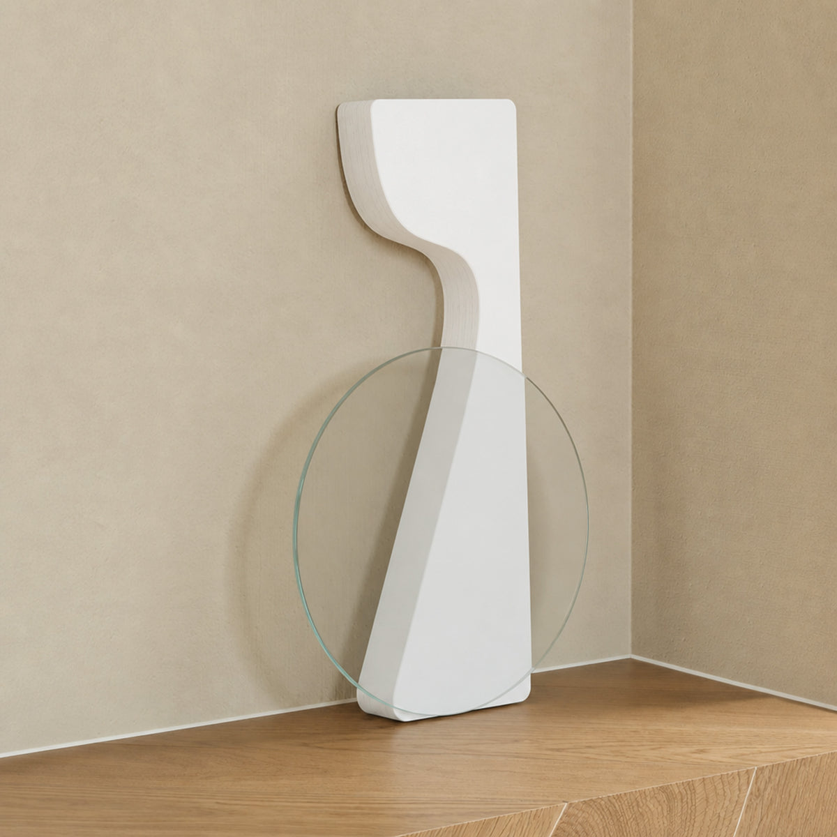 White Little Black Dress Side Table folded flat with removable round glass tabletop for compact storage