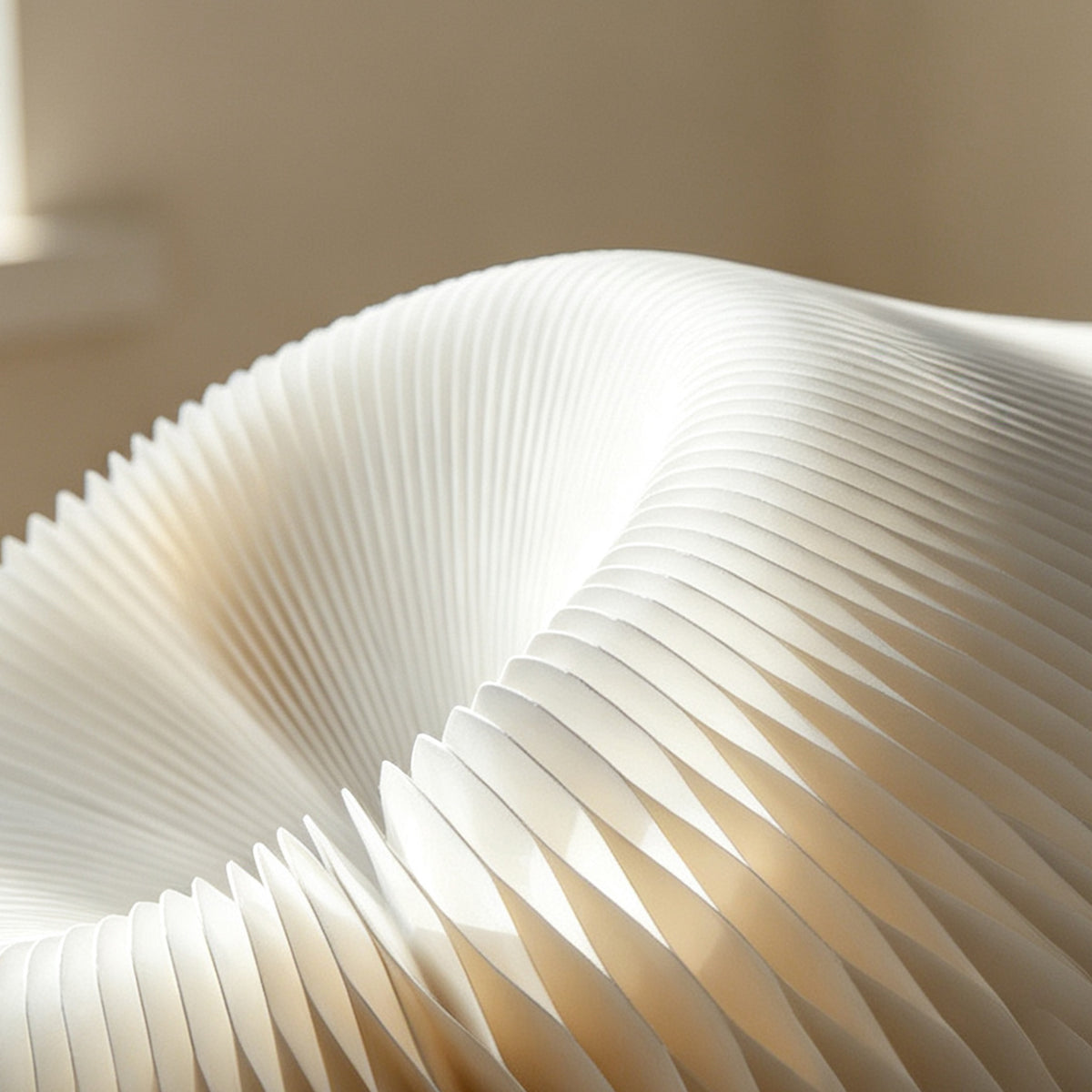 Close-up of the white Meditation Cushion highlighting the folded honeycomb paper texture and sculptural construction