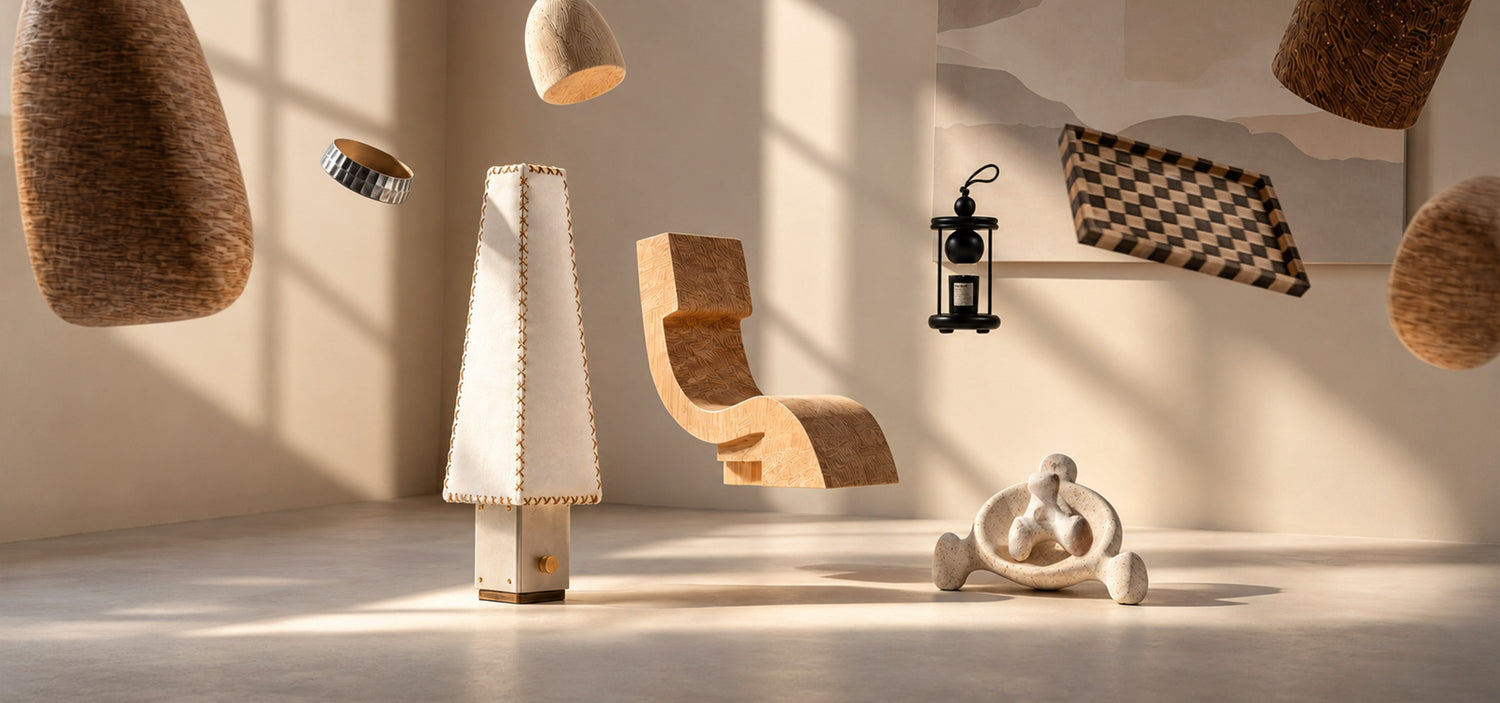 Meet the makers scene with artisan designer home decor, sculptural lighting, wooden furniture and handcrafted decorative objects.